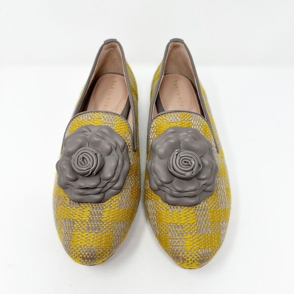 Taryn Rose Womens Woven Loafers 5.5B Yellow Grey Leather Vintage-Inspired Casual - Picture 4 of 14